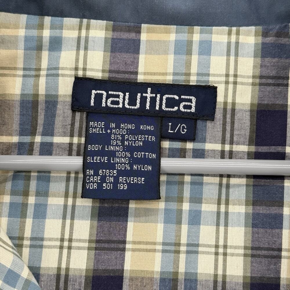Vintage Nautica Men's Navy Blue Cotton Harrington Jacket Size Large Hooded 90's - Picture 4 of 9